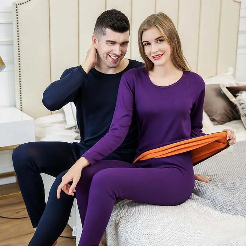 Long Johns Men Thermal Underwear Winter Fleece Johns Sets Women Fleece Warm Pajamas Set Velvet Thick Thermal Underwear Sets 241105