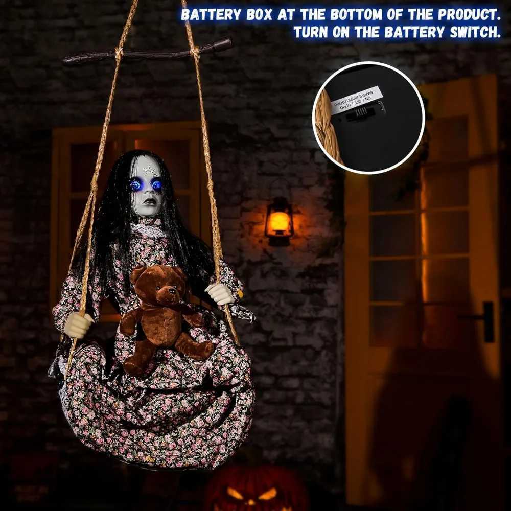 Animatronics 4.5 Ft Hanging Swinging Doll Halloween Decorations with Sound Sensor Activated Creepy Sound Light Up EyesXJ241026