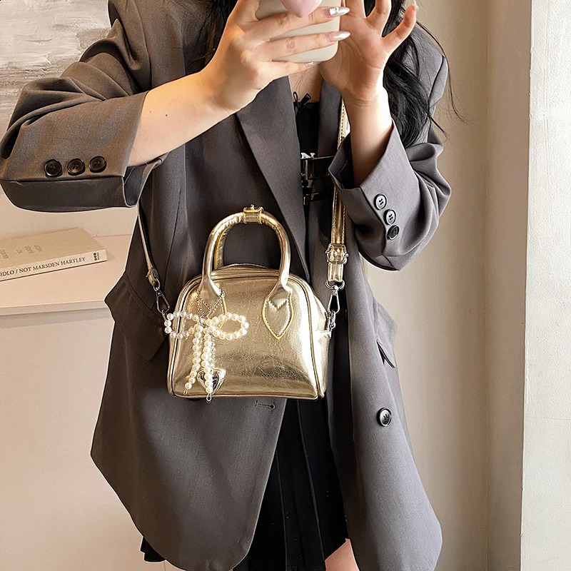 Mini PU Leather Short Handbag for Women Korean Fashion Handbag for Women Simple Silver Cross Body Bag 241105