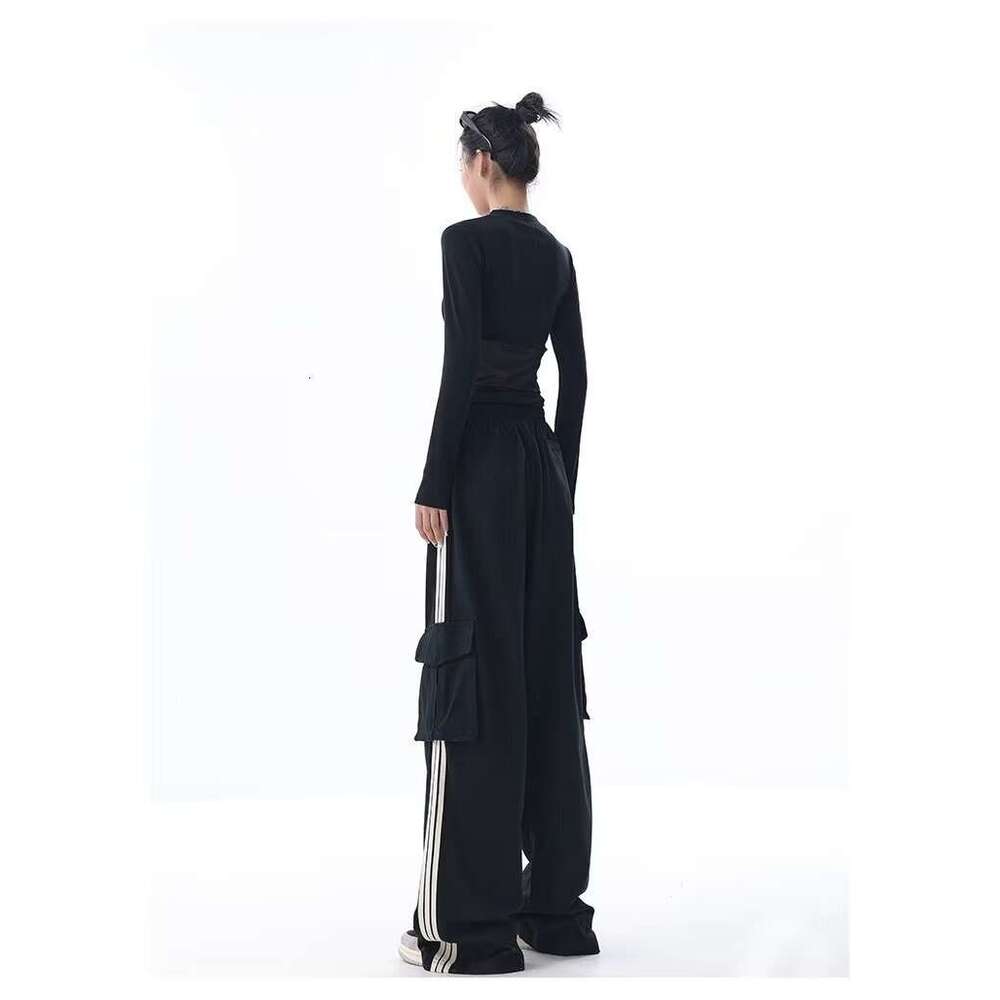 shanshi three stripes pants American casual pants for women in autumn winter three bar straight sports loose and slimming sweatpants, floor length wid