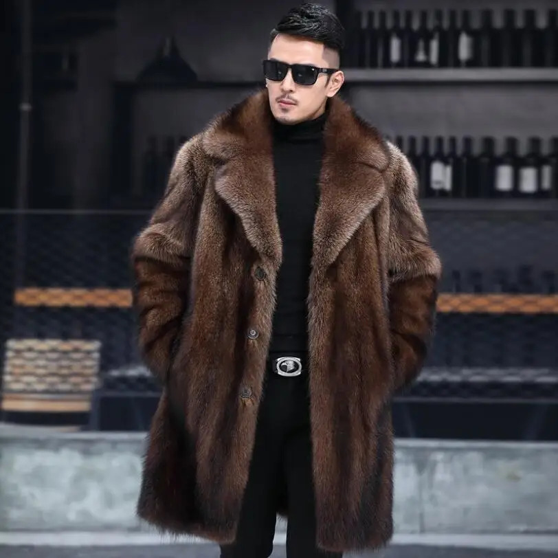 Winter Mens Artificial Fur Jacket Warm and Windproof Long Hair Blended Coat Black Brown Thick Coat M-4XL 241104