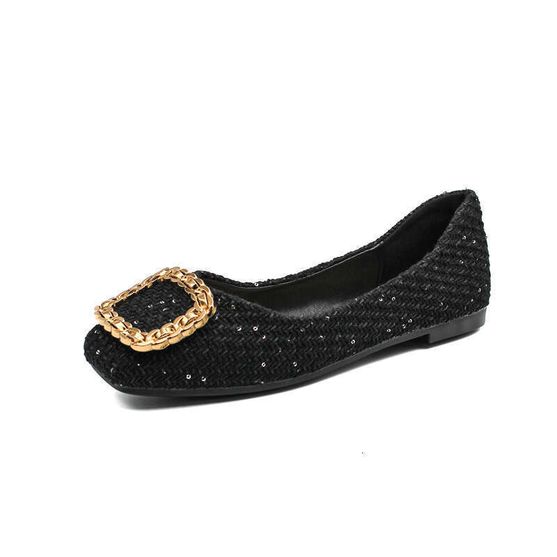 Flat Bottomed Women's Singles 2023 Spring New Style Scoop Versatile Black Red Soft Sole Shallow Mouth Square Toe Cloth Bean Shoes
