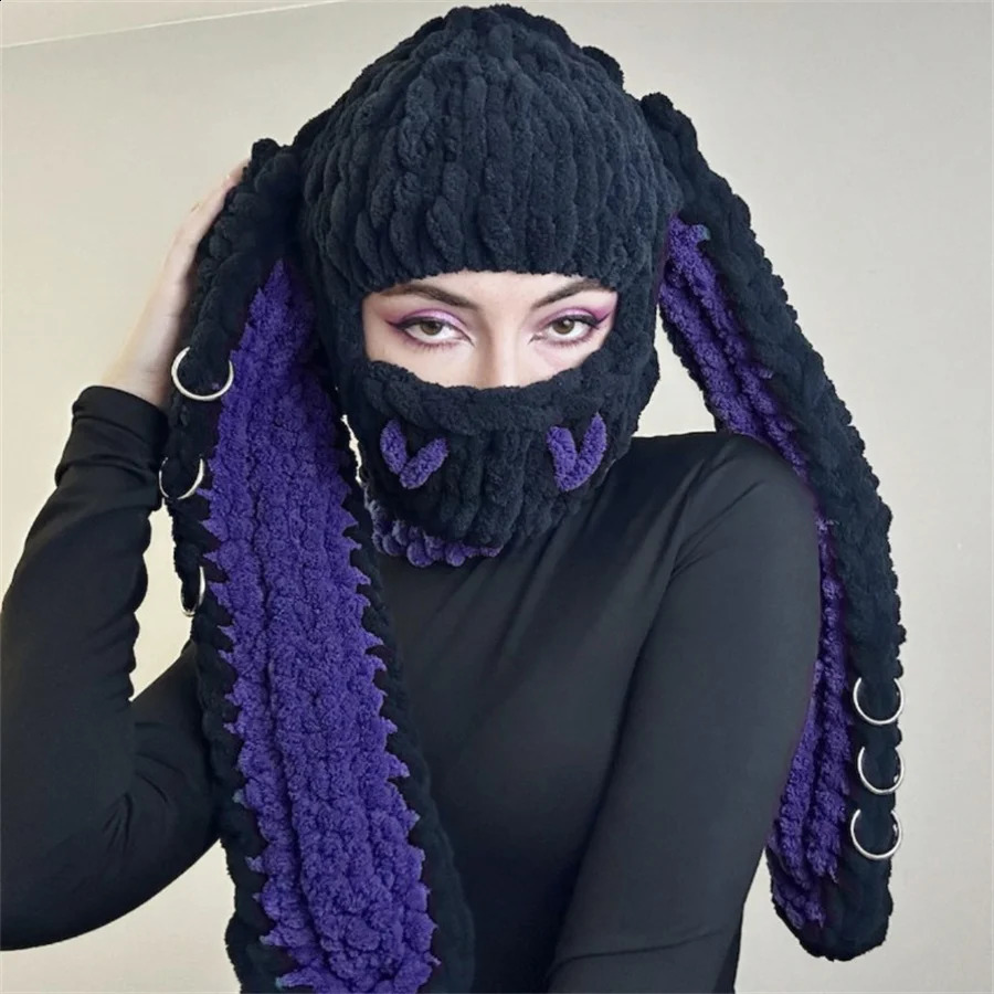 Long rabbit ears knitted hat holiday dress up adult autumn and winter thick warm wool hatAccessories not included 241105