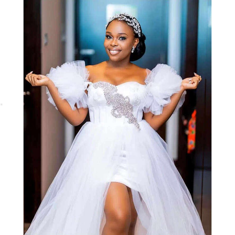 Ebi Arabic Aso White Bride Robes For Wedding Sweet Hear Tlong Sleeve A E Tulle Lace Ruffles African Women Bridal Shower Dresses Morning Robe Frican
