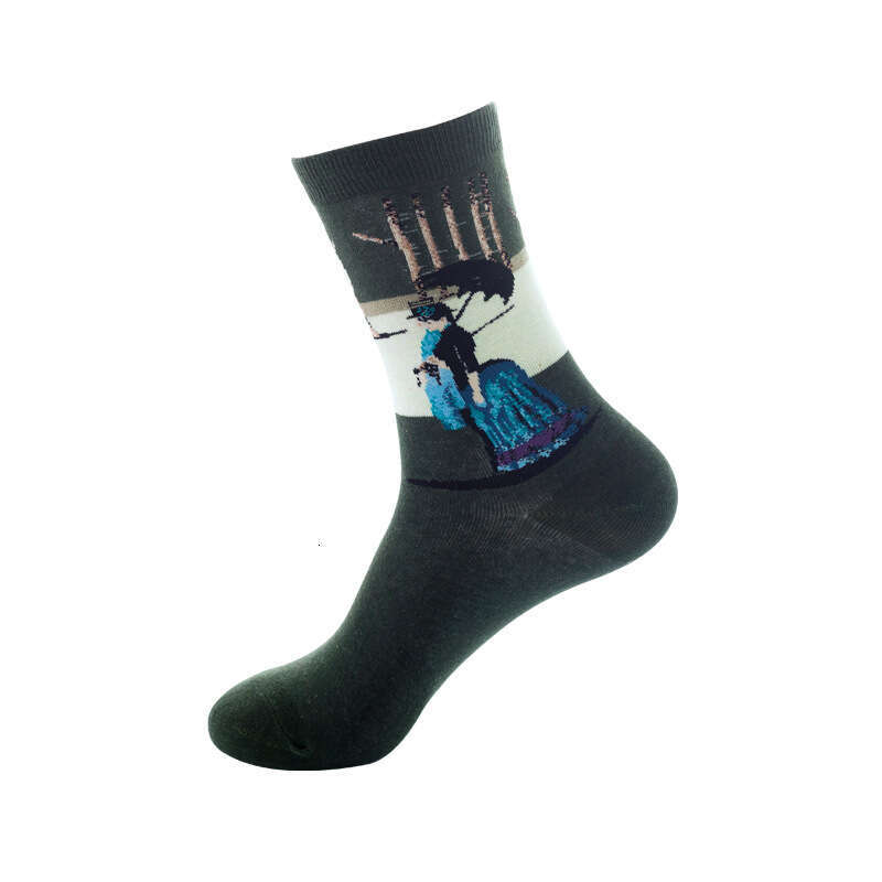 shanshi men socks Oil painting spring and summer adult fashion men's ins wind mid tube socks children's cotton socks