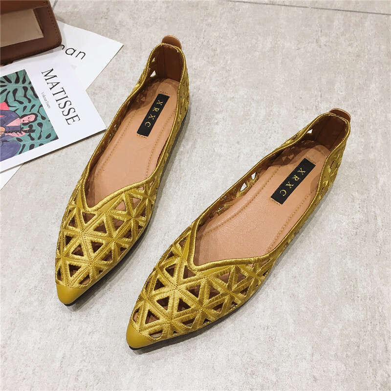 Korean Version Fashionable Versatile Pointed Shallow Mouth Soft Sole Ladies Fairy Hollow Breathable Flat Single Shoes Women
