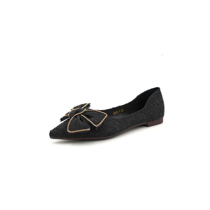 Sharp Soft Soled Scoop 2023 New Korean Style Butterfly Bow Shallow Mouth Pointed Fabric Flat Sole Single Shoes For Women