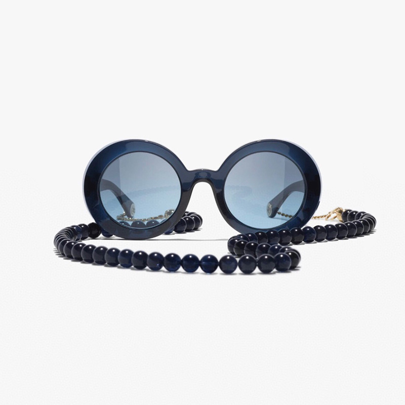 Designer Fashion Round Party Fashionable Trend Large Frame Super Exquisite Exclusive Bead Chain C5489 Womens Sunglasses