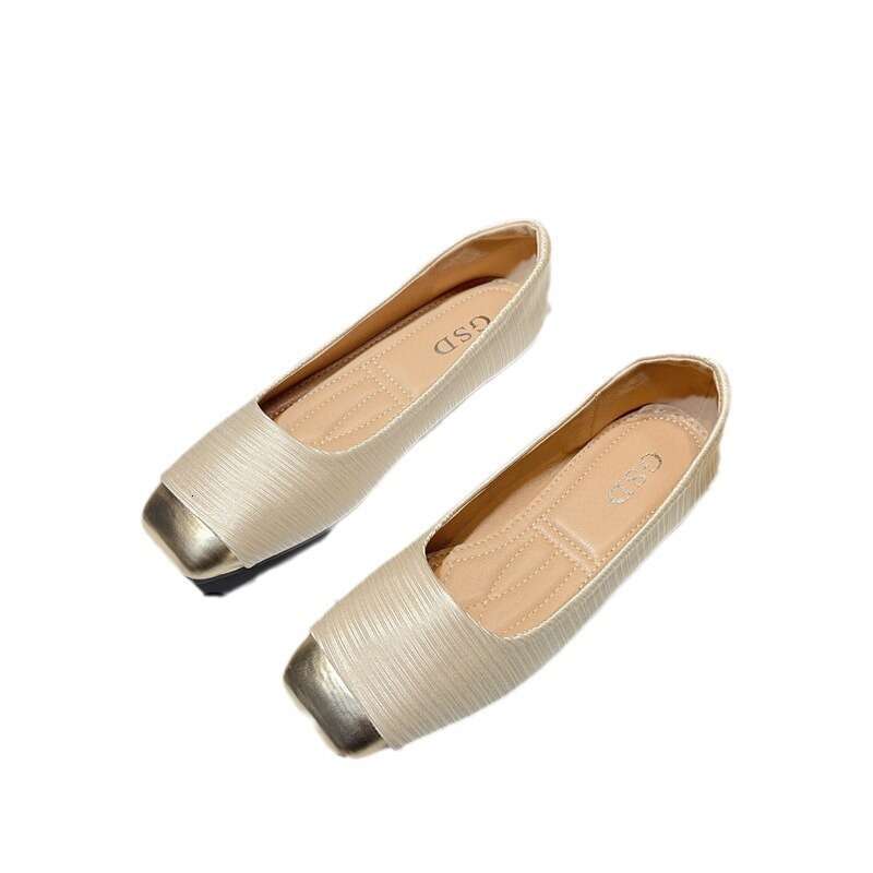 French Single Shoe Women's 2024 Spring And Summer New Versatile Square Toe Shallow Mouth Small Fragrant Style Scoop Gentle Flat Bean Shoes