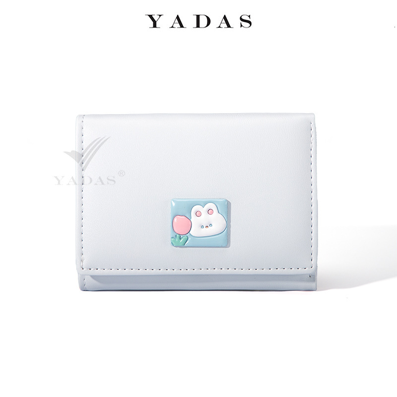 Cute Female Designer Card Bag With Shiny Texture Hardware Short Pocket Wallet