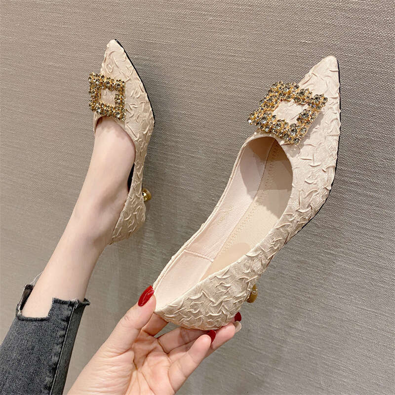 French Rhinestone Buckle Single For Women 2023 New Korean Style Temperament Sexy Pointed Toe High-Heeled Professional Shoes