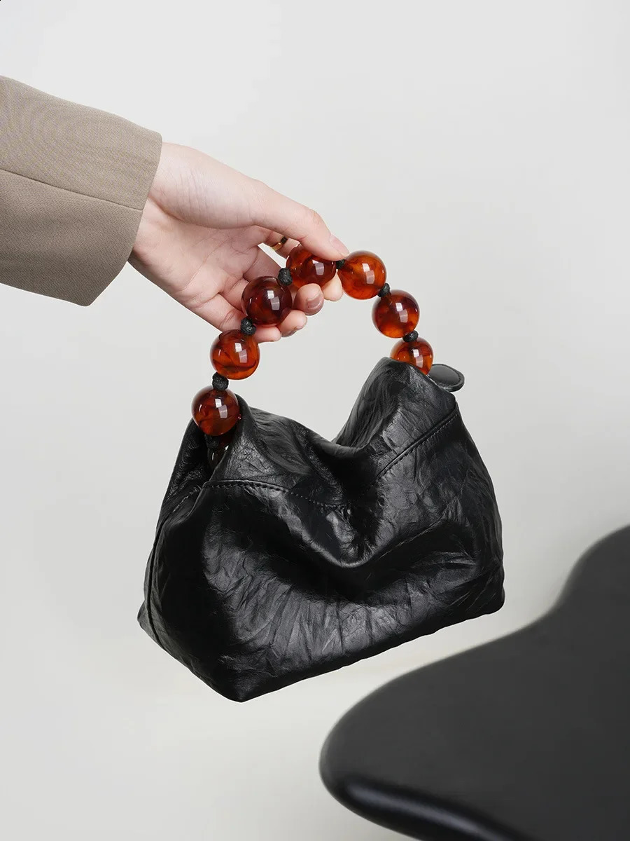 Womens Handbag Soft Leather Small Cross Bag Bead Handbag 241105