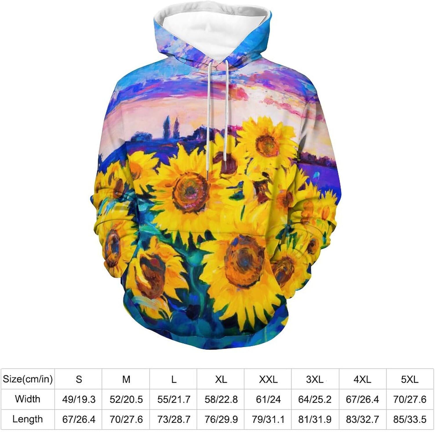 Hoodie for Mens Womens Original Oil Painting Sunflower Hoodies for Men 3D Print Pullover Hooded Drawstring Loose Sweatshirt with Big Pockets Graphic