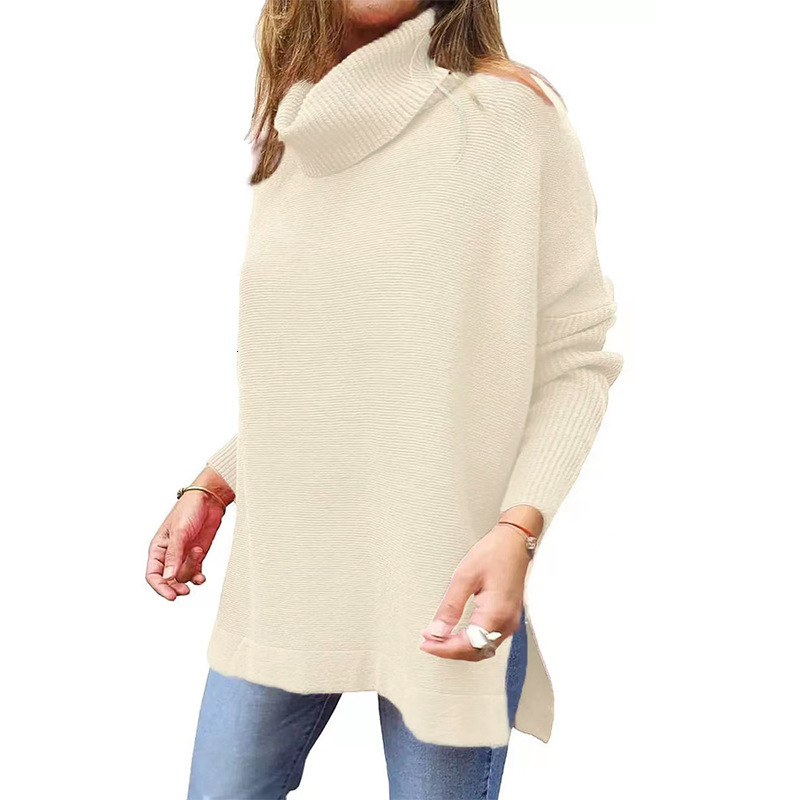 Women's High Collar Oversized Medium To Long Batwing Sleeve Split Hemp Waist Hoodie Sweater autumn Fashion Casual Loose Thick