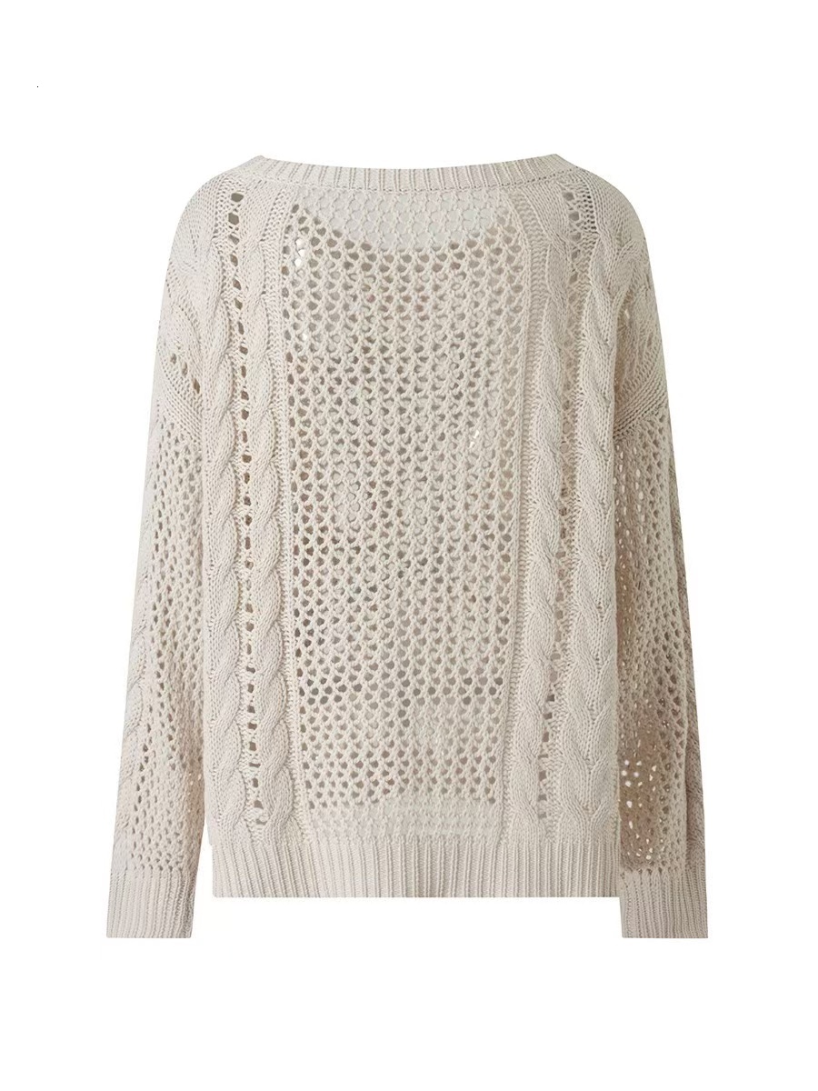 Autumn And Winter New Street Style Knitwear Jacket Hollowed Out Fried Dough Twists Loose Pullover Sweater Women