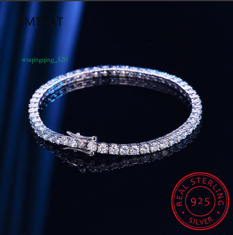 3mm 4mm Moissanite Tennis Bracelet Full Dia GRA Sier Plated Wedding Party Jewelry Bracelets for Women Man