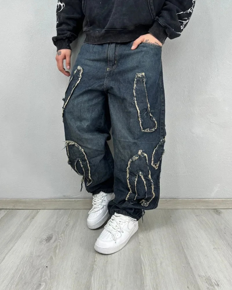 American Street Retro Personality Washed Highwaisted Jeans Men Y2k Haruku Hiphop Rock Casual Oversized Wideleg Pants Women 241104