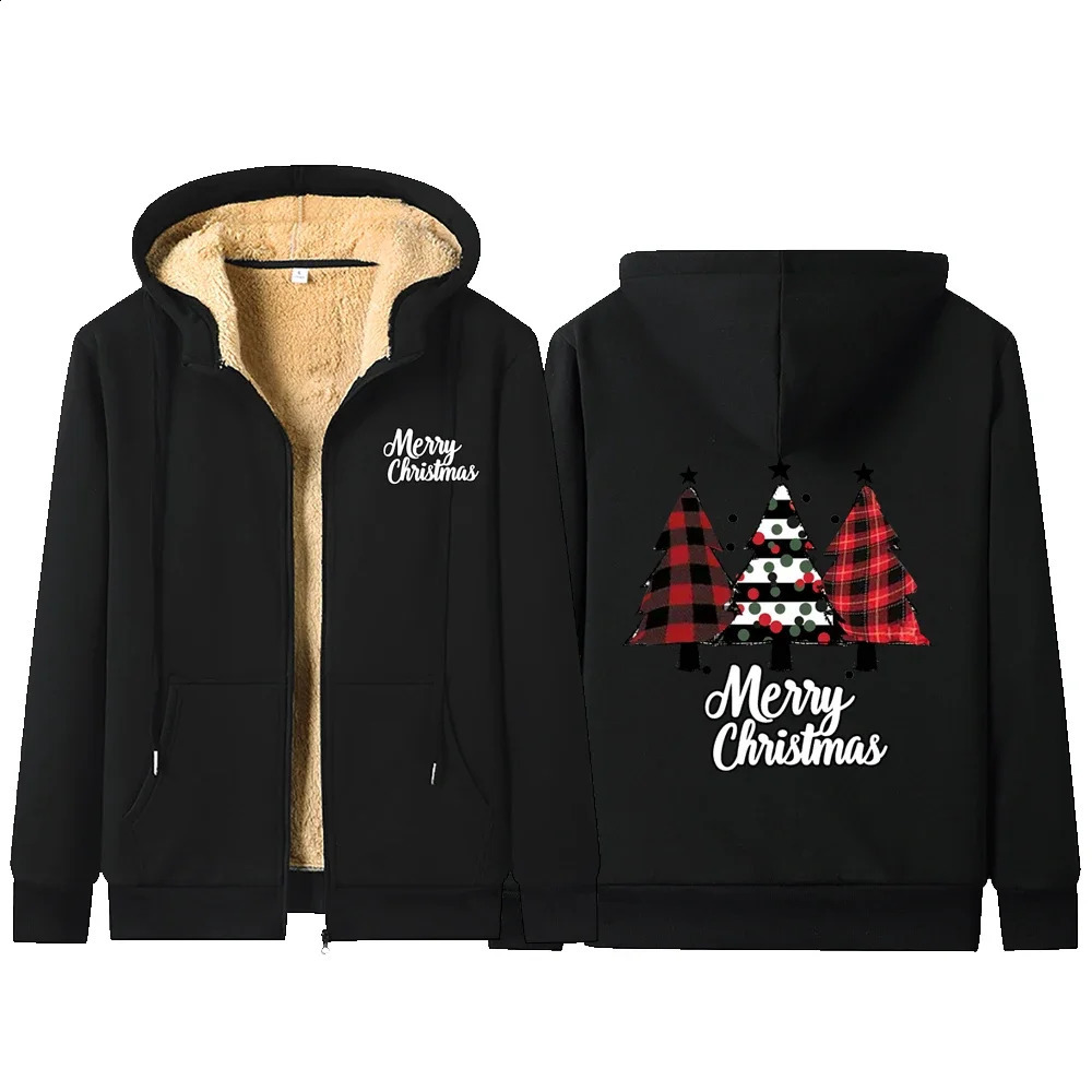 Merry Christmas Zipper Jackets Mens Funny Print Sweatshirt Day Hoodies Thicken Warm Coat Sports Hooded Cardigan Jacket 241105