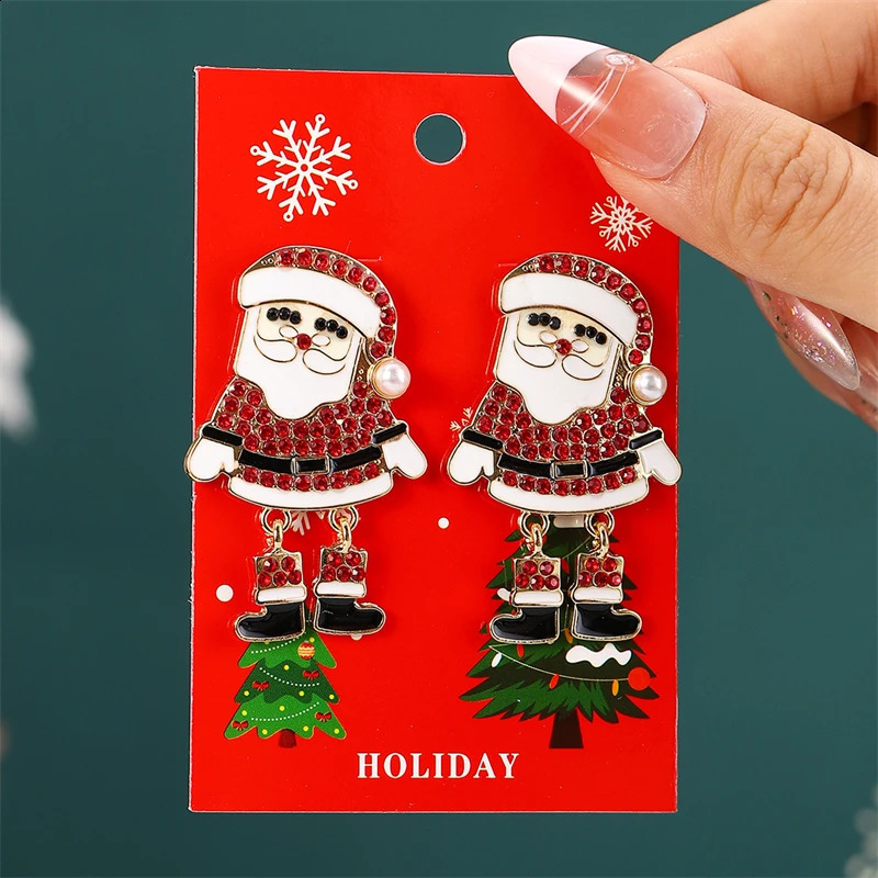 Fashion Plush Christmas Tree Earrings for Women Cute Rhinestone Santa Claus Bells Drop Earring Xmas Year Holiday Jewelry 241105