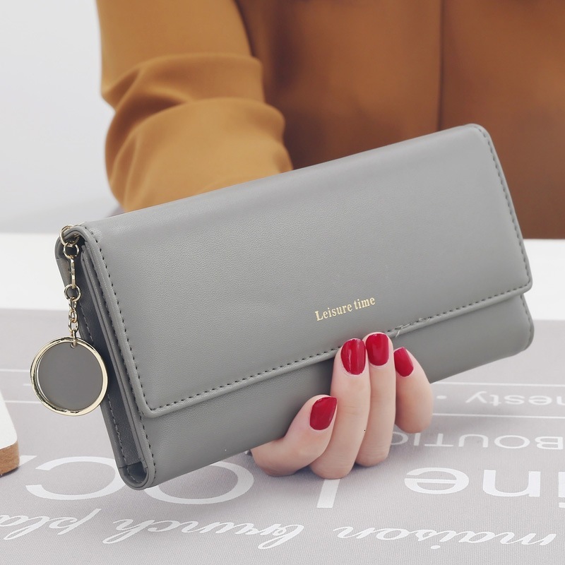 Fashionable Women's Wallet Brand Designer Letterhead Long Three Fold Wallet Wallet Fresh Leather Women's Handheld Card Holder