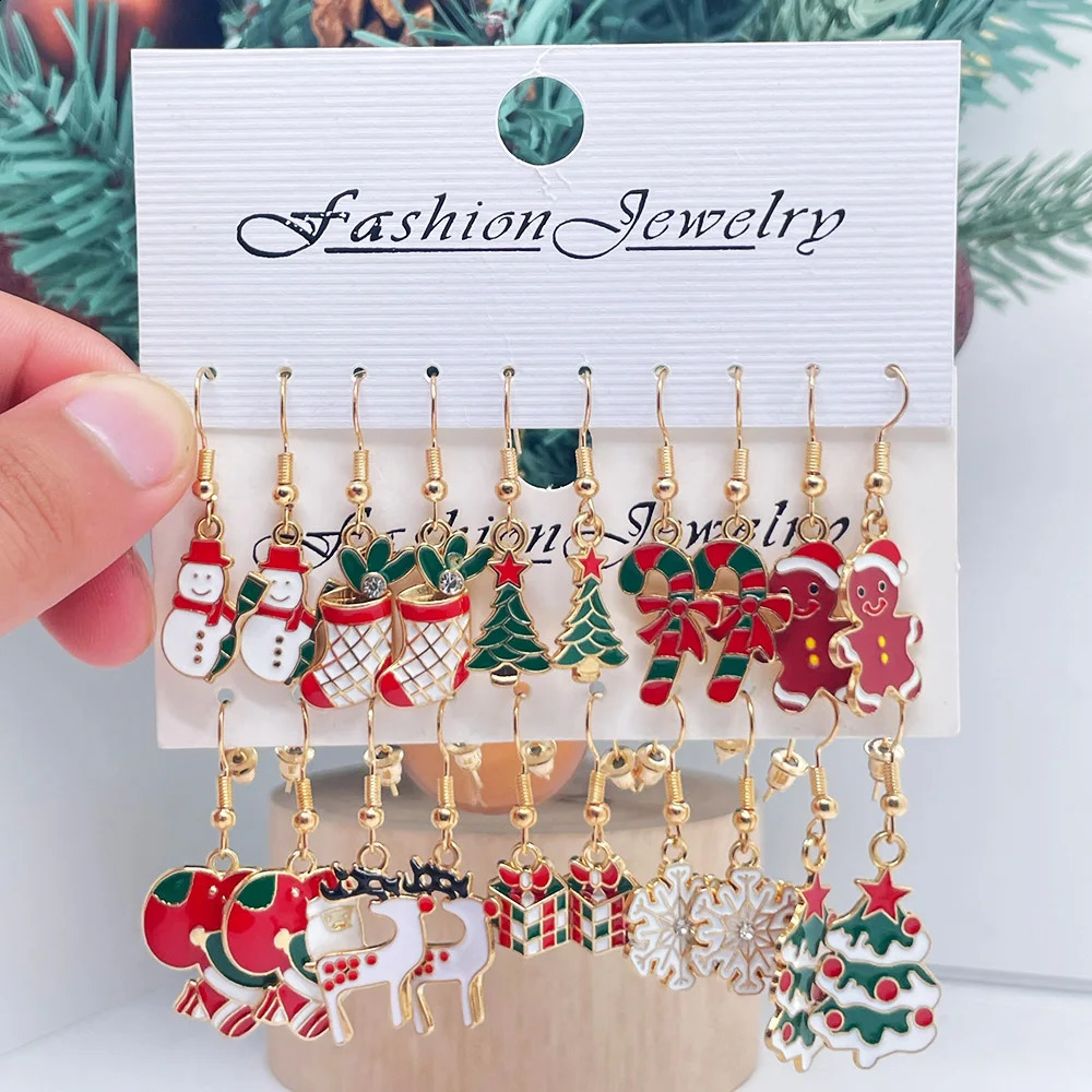 10 Pairs of Womens Christmas Earrings Holiday Pendant Tree Snowflake Bell Reindeer Jewelr 241105