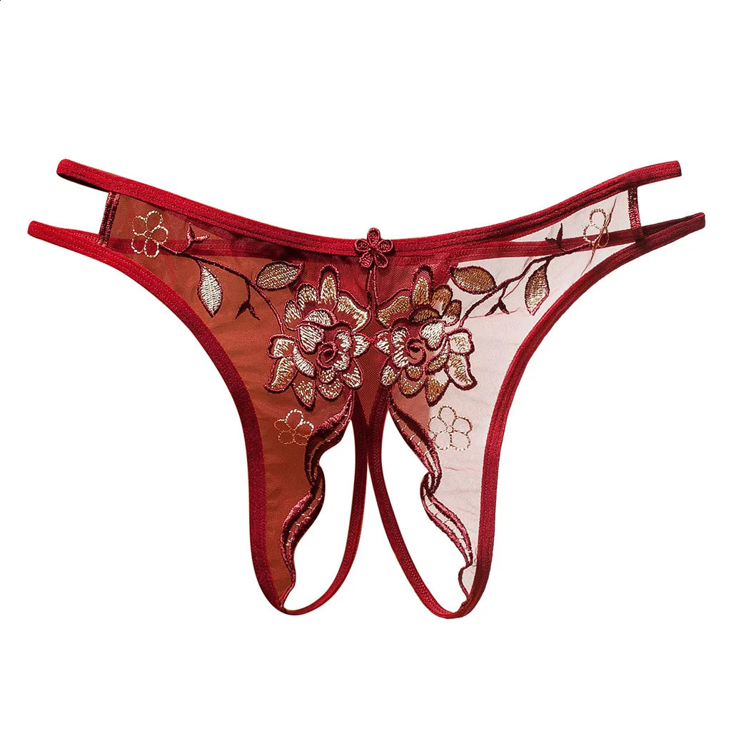 Sexy Underwear Underpants Women Lace Floral Perspective Thong For Ladies Briefs Opening Erotic WomenS Panties 241105