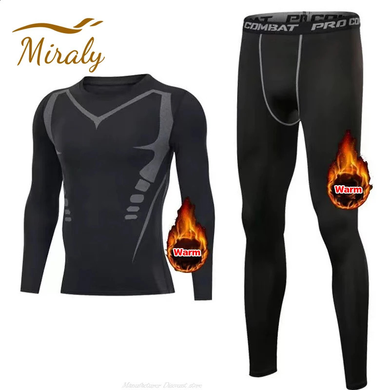 Winter Warm Men Undershirts Fleece Thermal Underwear Set Long Johns Elastic Compression Tights Fitness Sprots Tracksuit Set 241105