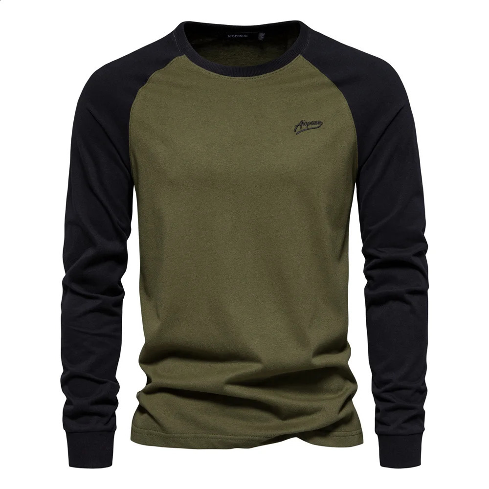 AIOPESON Mens Tshirts 100 Cotton Long Sleeve Oneck Pactwork Casual T shirts for Men Spring Tees Clothing 241105