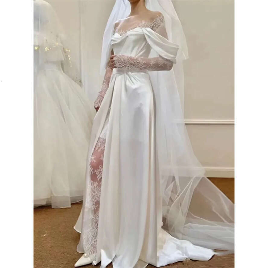 Dress White Newest Off Shoulder Long Sleeve Lace High Slit Or Length Wedding Dresses Romantic Vestido De Novia