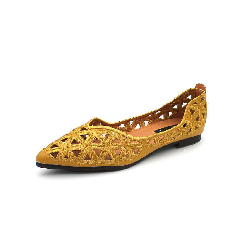 Korean Version Fashionable Versatile Pointed Shallow Mouth Soft Sole Ladies Fairy Hollow Breathable Flat Single Shoes Women
