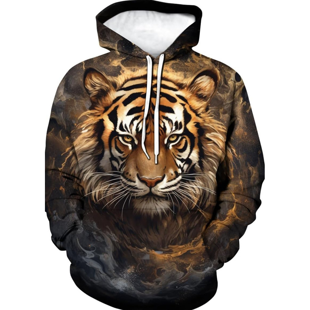Hoodie for Mens Womens Mens Novelty Tiger Pattern Hoodies 3D Printed Sweatshirt Pullover with Pocket Graphic Fashionable and cool
