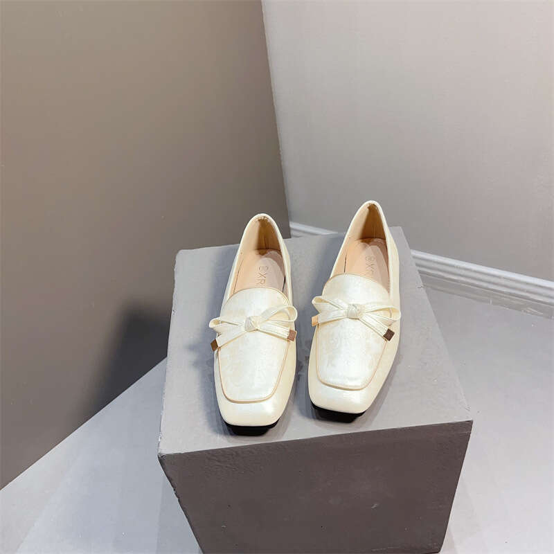 Korean Version Autumn Flat Bottom Bow Single Shoe Print New Chinese Style Small Leather Fashionable And Versatile Bean Shoes