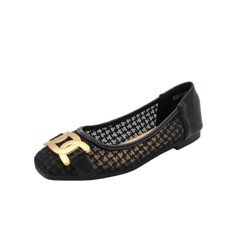 2023 Spring/Summer New Breathable Mesh Square Head Shallow Mouth Flat Single Soft Bottom Versatile Fashion Scoop Shoes For Women