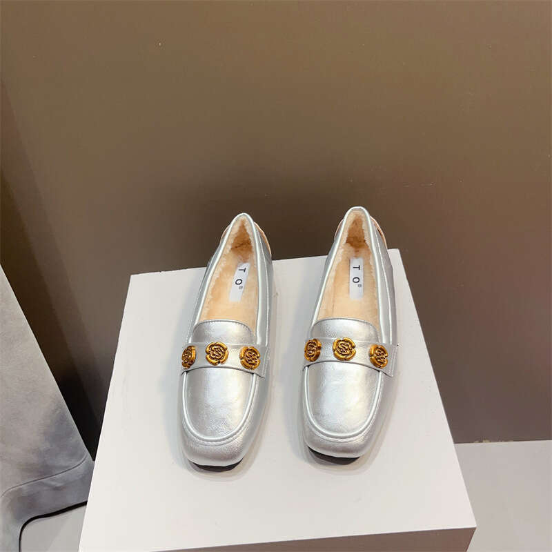 Feng Fang Tou Flat Single Women's Autumn And Winter Cotton Le Fu Mao Warm Large Soft Bottom Bean Shoes