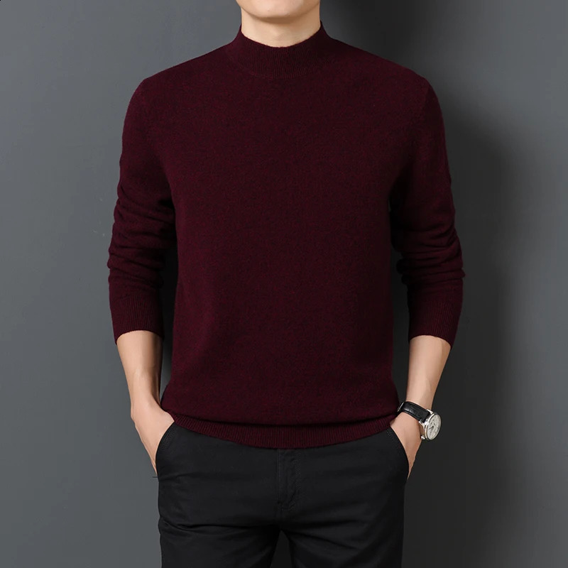 Mens Sweater Solid Color Warm Comfortable Long Sleeved Pullover Long Sleeved Mock Neck Sweater 241105