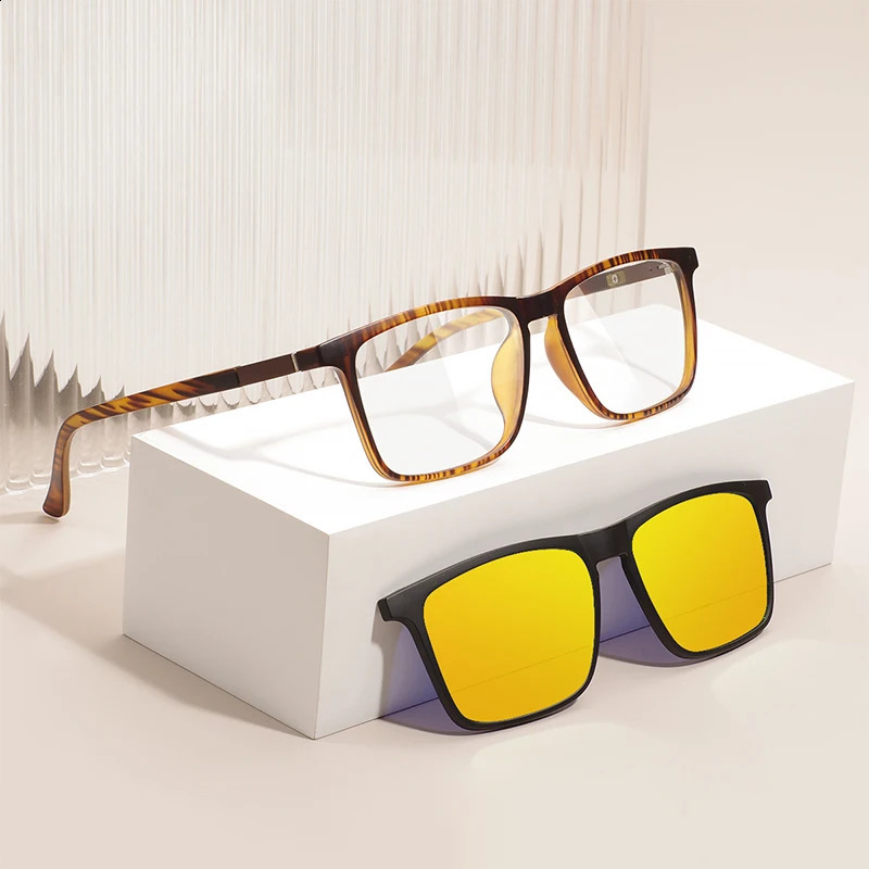 Men and Women Square Full Rim Glasses Frame Polarized Clip on Sunglasses With Colorful Clip Ons For Prescription Lenses 241105