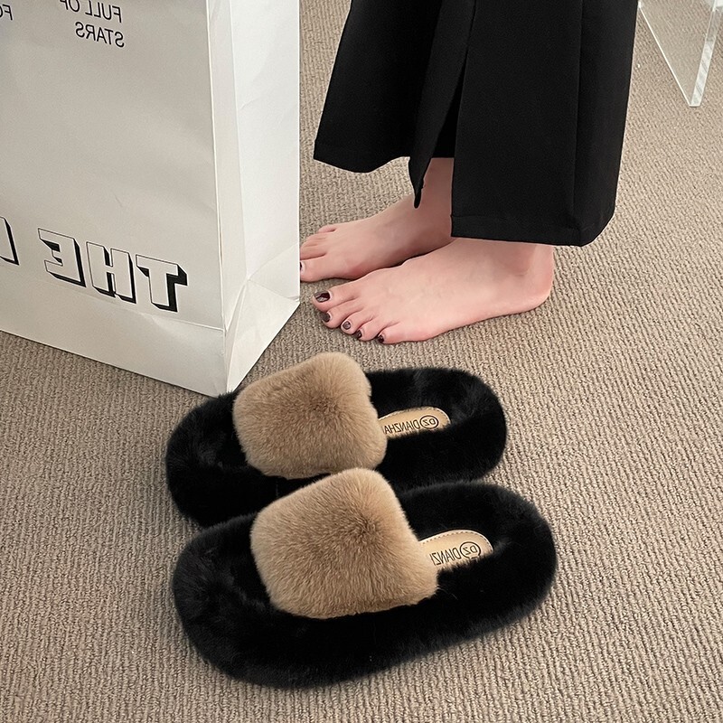 Hairy Slippers For Women In The Autumn And Winter 2024 Popular New Style With Thick Velvet Sole Fashionable And Versatile For Outdoor Wear And Home Co