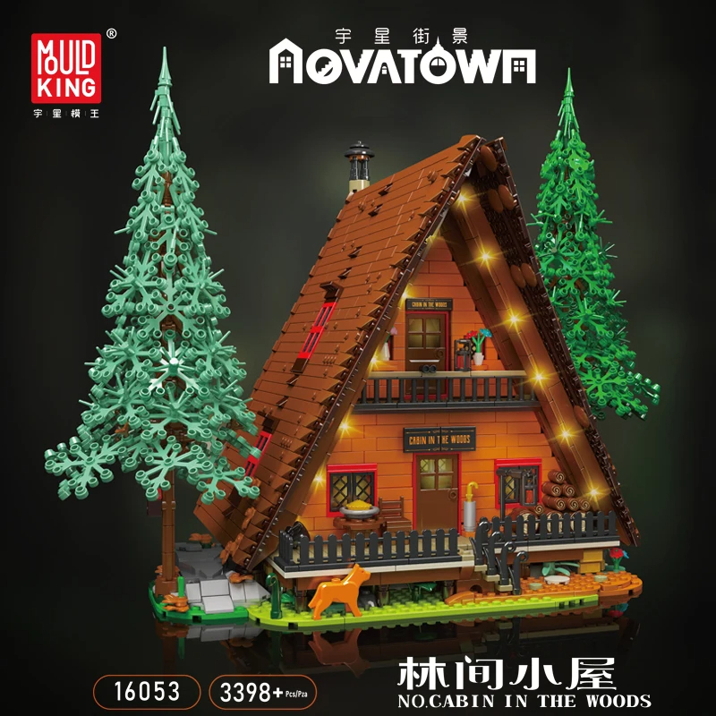 The A-Frame Forest Cabin Modular Building Blocks MOULD KING 16053 Jungle Hut Set with LED Light for Adults and Teenagers Toys Kids Christmas Birt