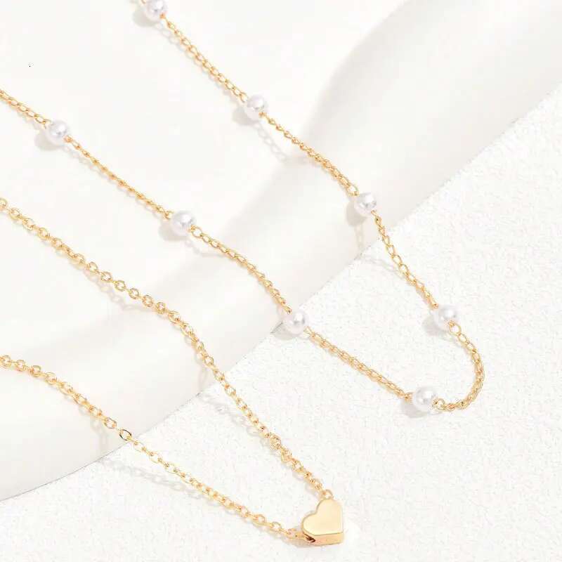 Simple Pearl Choker Necklaces for Women Fashion Double Layer Chain Small Love Heart Pendant Necklace Jewelry Gift Wholesale