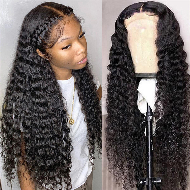 Fashion middle-parted black long curly hair corn perm small curly high temperature silk wig headpiece