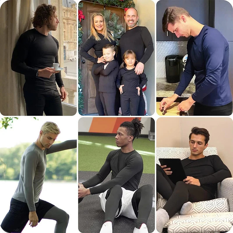 Men Winter Thermal Underwear Sets Crew Neck Long Sleeves Long Johns Base Layer Set Top Bottom for Cold Weather Male Warm Clothes 241105