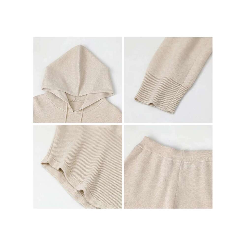 CHIC VEN Women Sweaters Loose New Casual Hooded Knitwear Jumpers High Waist Wide Leg Pants Pullovers Autumn Winter 2023