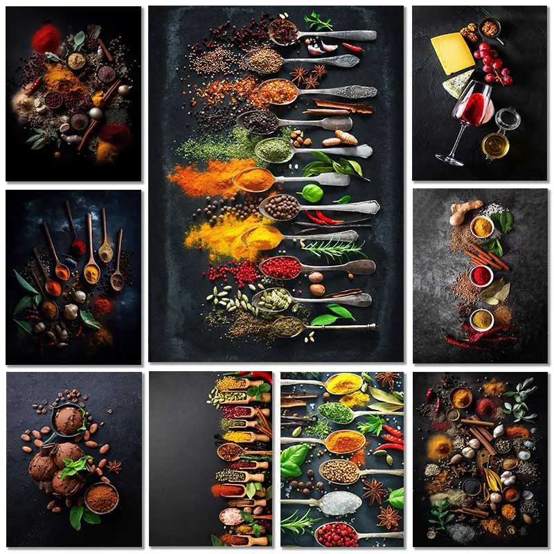 Modern Cooking Herbs Spices Sushi Utensils Spoon Wall Art Picture Canvas Painting Luxury Artwork Poster Print Home Kitchen DecorXJ241104