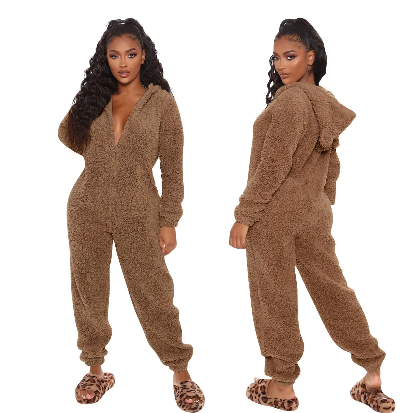 Oversize Fur Winter Teddy Ear Cute Sleepwear Onesies Jumpsuit Hooded Pajamas Homewear Warm Pajamas Robes Nightgown Thick Suit 241105