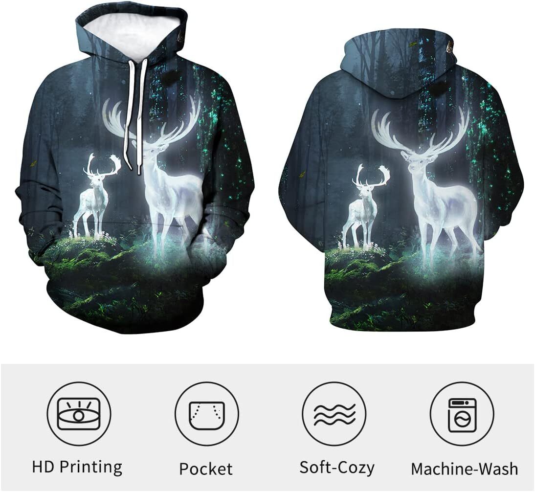 Hoodie for Mens Womens Deer Hoodie Novelty Print Animal Hoodies Sweatshirt for Men Women Graphic Hoodies sweatshirt Fashionable, cool, and warm