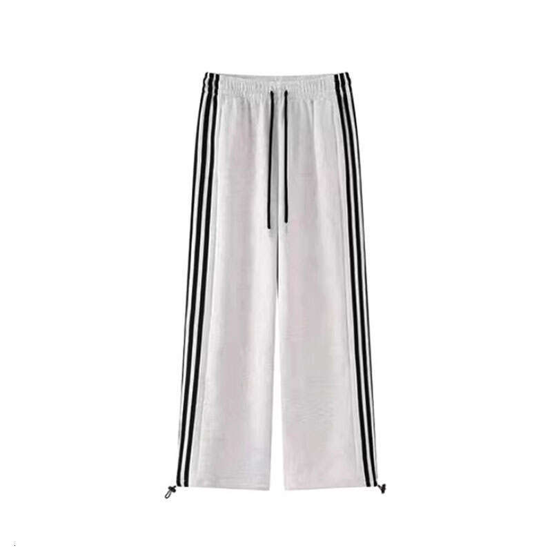 shanshi three stripes pants White gray three bar sports pants for women 2024 versatile spring and autumn winter high waisted loose leg binding America
