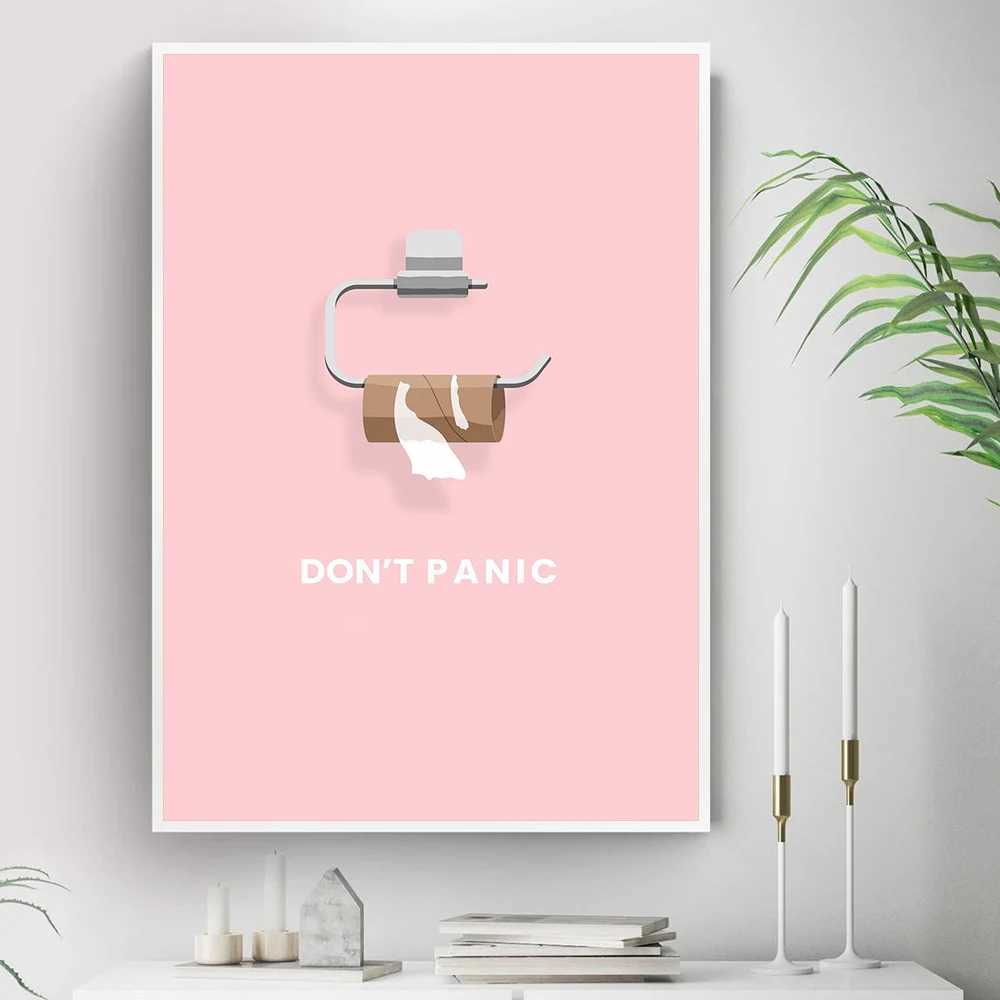 Minimalist Dont Panic Please Quotes Toilet Paper Canvas Painting Pink Wall Art Poster Print Pictures Bathroom Home DecorationXJ241104