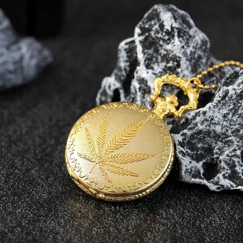 Best Gifts Quartz Pocket Watch Design Maple Leaf Necklace Pendant Pocket Watch Clock for Mens WomensX241104