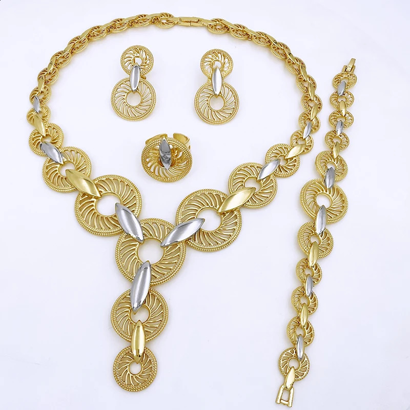 Unique Italian 18k Gold Plated Jewelry Set er Women Necklaces Jewelry Two Tone Party Accessories 241105