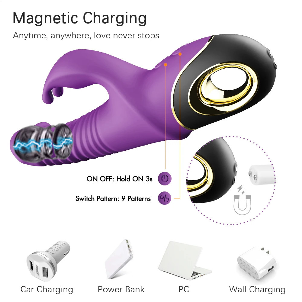 Rabbit Vibrator 360° Automatic Telescopic Rotation GSpot Clitoris Stimulator Vaginal Masturbator Sex Toys for Women 241105